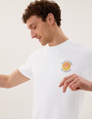 

Mens M&S Collection Pure Cotton Solar Graphic T-Shirt - White, White