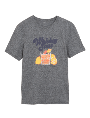 

Mens M&S Collection Pure Cotton Whiskey Sour Graphic T-Shirt - Grey, Grey