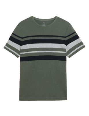 

M&S Collection Camiseta de punto doble de rayas 100% algodónMens - Khaki, Khaki