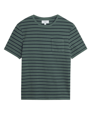 

Mens M&S Collection Pure Cotton Striped Textured T-Shirt - Khaki, Khaki