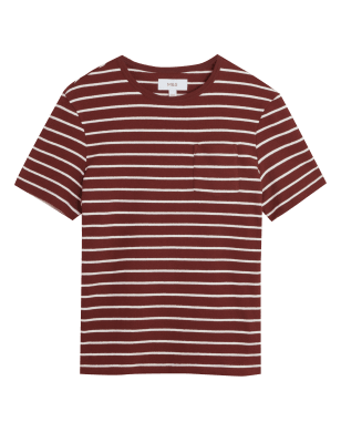 

Mens M&S Collection Pure Cotton Striped Textured T-Shirt - Brick, Brick