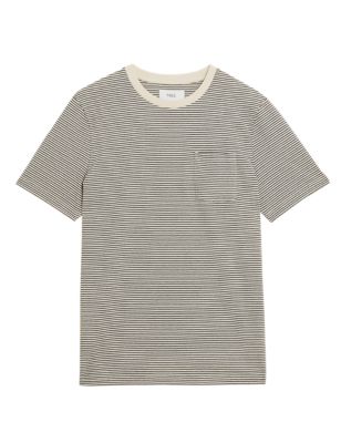 

Mens M&S Collection Pure Cotton Textured Striped T-Shirt - Ecru Mix, Ecru Mix
