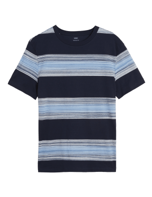 

Mens M&S Collection Gestreiftes T-Shirt mit Rundhalsausschnitt und hohem Baumwollanteil - Navy Mix, Navy Mix