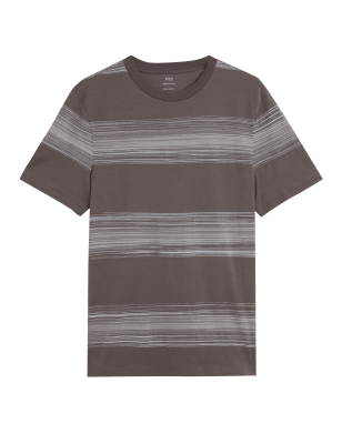 

Mens M&S Collection Cotton Rich Striped Crew Neck T-Shirt - Medium Brown, Medium Brown