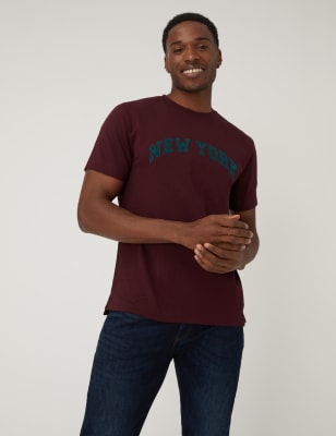 

M&S Collection Camiseta 100% algodón con texto 'New York'Mens - Berry, Berry