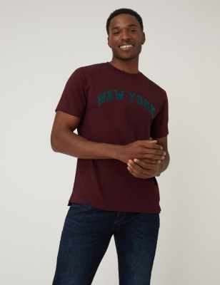 

Mens M&S Collection Pure Cotton New York Slogan T-Shirt - Berry, Berry