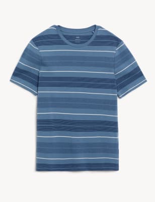 Pure Cotton Double Knit Striped T-Shirt