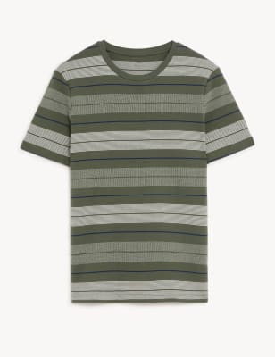 

M&S Collection Camiseta 100% algodón de raya doble de puntoMens - Green Mix, Green Mix