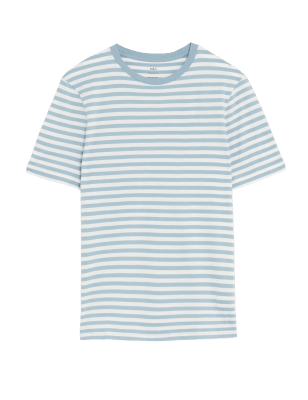 

M&S Collection Camiseta 100% algodón de rayasMens - Light Blue, Light Blue