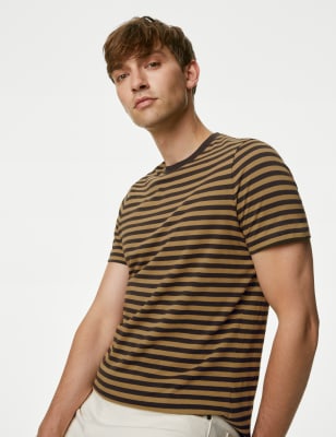 

Mens M&S Collection Pure Cotton Striped T-Shirt - Bronze, Bronze