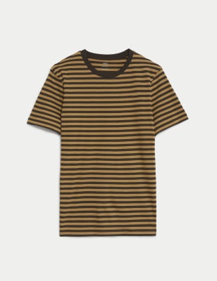 

Mens M&S Collection Pure Cotton Striped T-Shirt - Bronze, Bronze