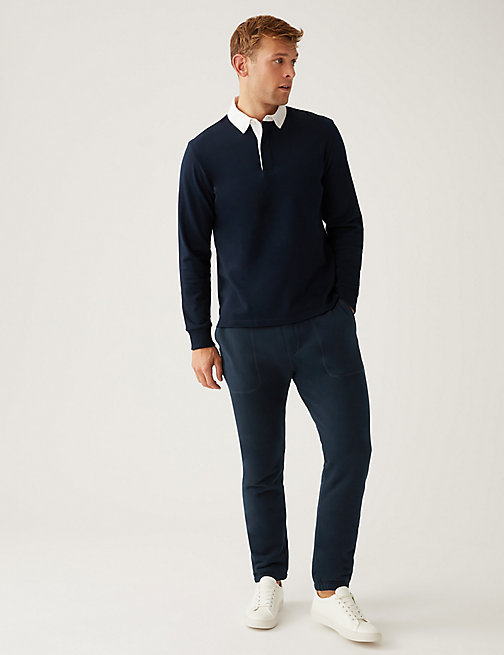 Marks And Spencer Mens M&S Collection Fleece Lined Joggers - Dark Navy, Dark Navy