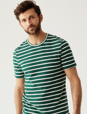 

Mens M&S Collection Pure Cotton Striped T-Shirt - Dark Green, Dark Green