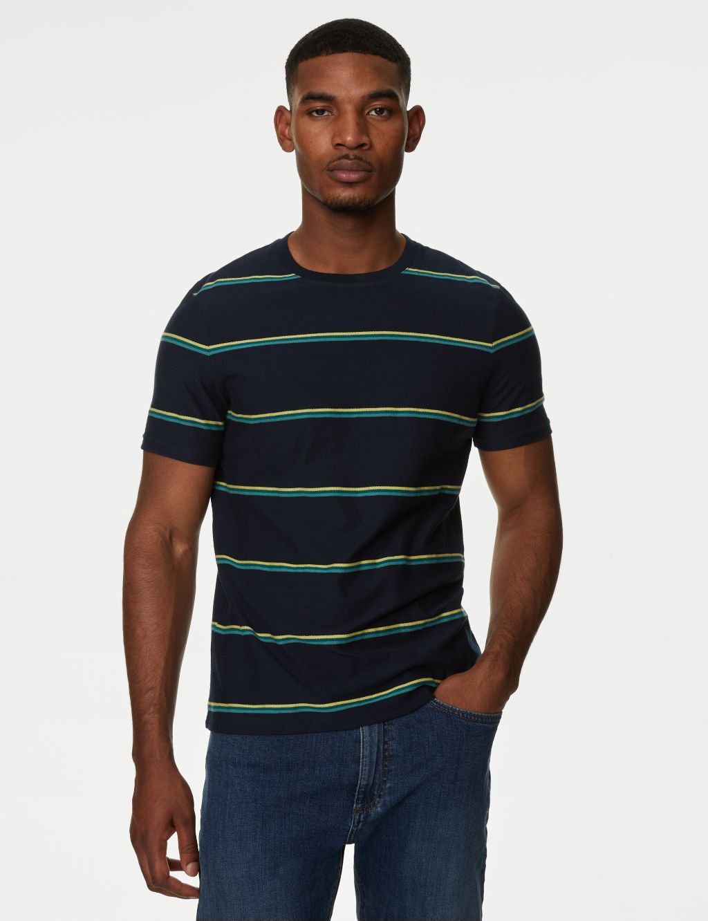 Pure Cotton Textured Striped T-Shirt image 3