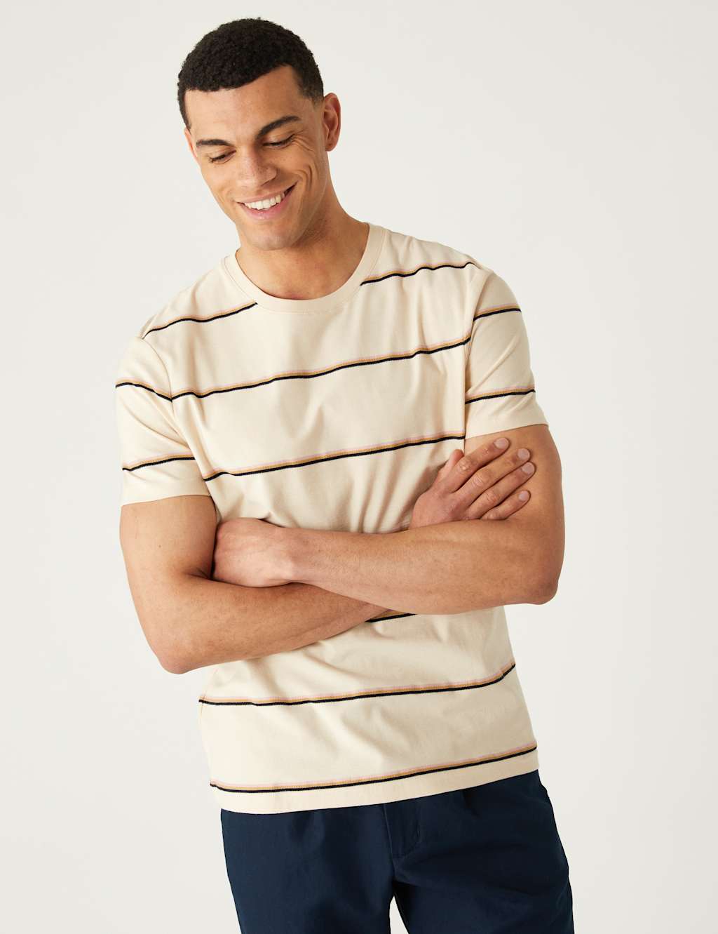 Pure Cotton Textured Striped T-Shirt