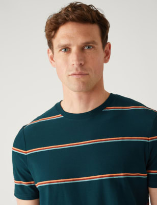 

Mens M&S Collection Pure Cotton Textured Striped T-Shirt - Dark Kingfisher, Dark Kingfisher