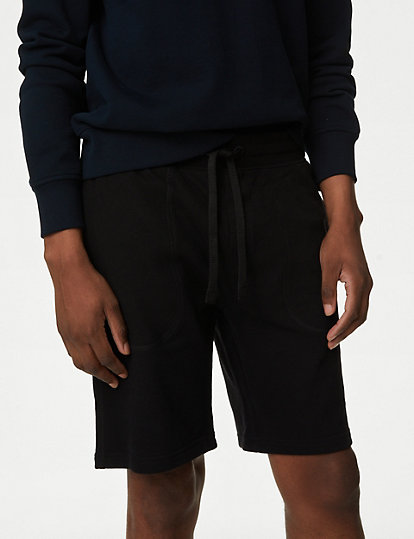M&S Collection Drawstring Jersey Shorts - Lreg - Black, Black