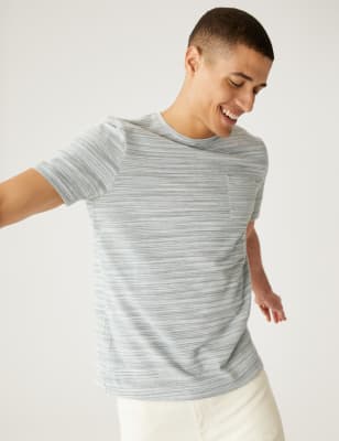 

Mens M&S Collection Cotton Rich Textured Crew Neck T-Shirt - Green Mix, Green Mix