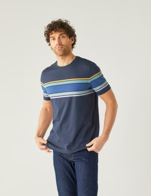 

M&S Collection Camiseta 100% algodón con escote cerrado de rayasMens - Dark Ink, Dark Ink