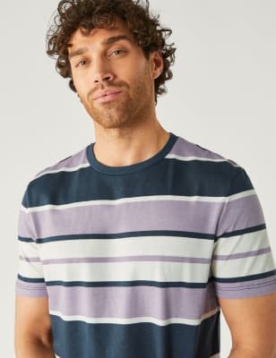 

Mens M&S Collection T-Shirt aus reiner Baumwolle mit Farbblöcken - Lilac Mix, Lilac Mix