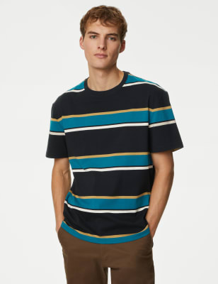 

Mens M&S Collection Gestreiftes T-Shirt aus reiner Baumwolle - Black Mix, Black Mix