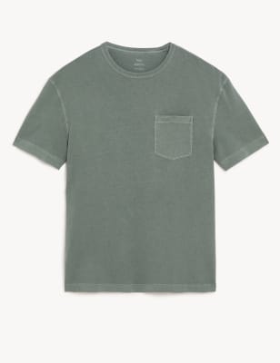 

Mens M&S Collection Bequemes T-Shirt aus reiner Baumwolle mit Rundhalsausschnitt - Dark Sage, Dark Sage