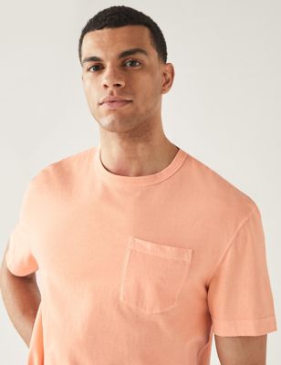 

Mens M&S Collection Relaxed Fit Pure Cotton Crew Neck T-Shirt - Peach, Peach