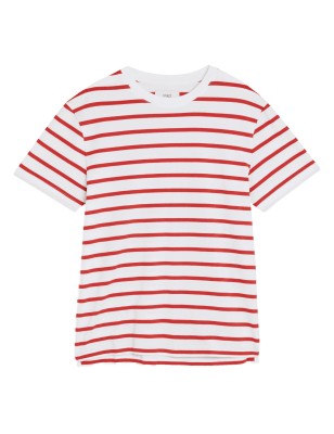 

Mens M&S Collection Pure Cotton Striped Heavy Weight T-Shirt - Red, Red