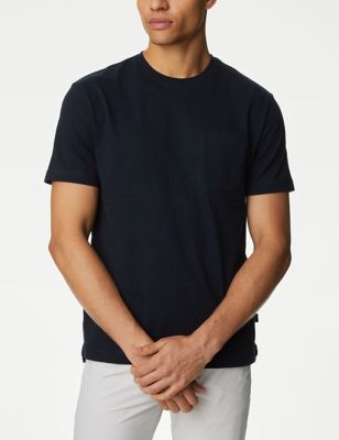 Marks And Spencer Mens M&S Collection Pure Cotton Heavyweight T-Shirt - Dark Navy, Dark Navy