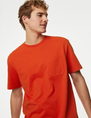 M&S Mens Pure Cotton Heavyweight T-Shirt - MSTD - Bright Orange, Bright Orange