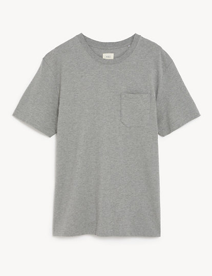 M&S Collection Pure Cotton Heavyweight T-Shirt - Xxxlstd - Grey Marl, Grey Marl