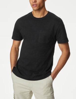 Marks And Spencer Mens M&S Collection Pure Cotton Heavyweight T-Shirt - Black, Black