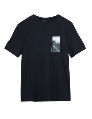 

M&S Collection Camiseta 100% algodón con estampado de TokioMens - Black, Black