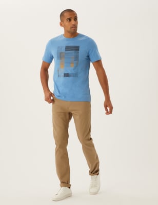 

Mens M&S Collection Pure Cotton Abstract Print T-Shirt - Light Airforce, Light Airforce