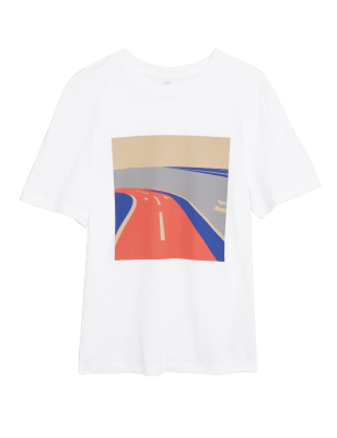 

Mens M&S Collection Pure Cotton Race Track Graphic T-Shirt - White Mix, White Mix