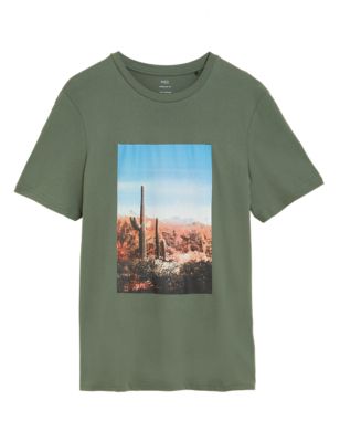 

Mens M&S Collection Pure Cotton Cactus Graphic T-Shirt - Moss Green, Moss Green