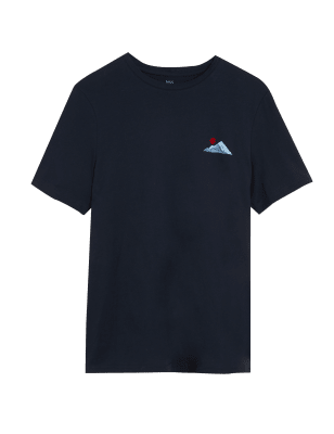 

Mens M&S Collection Pure Cotton Embroidered T-Shirt - Dark Navy, Dark Navy