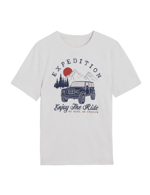 

Mens M&S Collection Pure Cotton Expedition Graphic T-Shirt - Ecru, Ecru