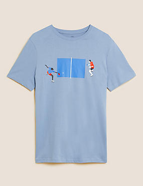 Camiseta 100% algodón con gráfico de tenis de mesa