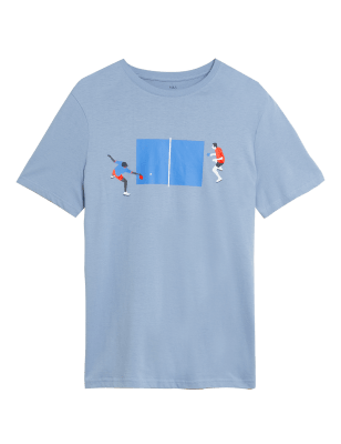

Mens M&S Collection T-Shirt aus reiner Baumwolle mit Tischtennis-Motiv - Light Airforce, Light Airforce