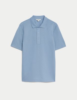 

Mens Autograph Pure Cotton Textured Polo Shirt - Smokey Blue, Smokey Blue