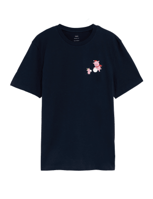 

Mens M&S Collection Pure Cotton Percy Pig™ Crew Neck T-Shirt - Dark Navy, Dark Navy