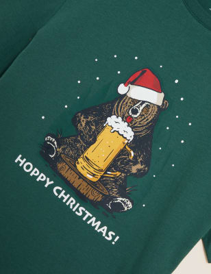 

Mens M&S Collection T-Shirt aus reiner Baumwolle mit weihnachtlichem Bärenmotiv - Dark Green, Dark Green