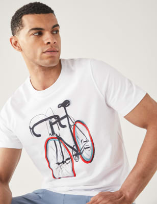 

Mens M&S Collection Pure Cotton Bike Graphic T-Shirt - White, White
