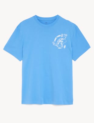 

Mens M&S Collection T-Shirt aus reiner Baumwolle mit Grafik „TacoTime“ - Steel Blue, Steel Blue
