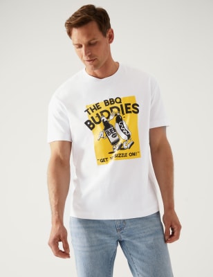 

M&S Collection Camiseta 100% algodón informal con gráfico de barbacoaMens - White, White