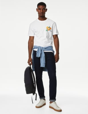 

Mens M&S Collection T-Shirt aus reiner Baumwolle mit Orangen-Grafik - White, White