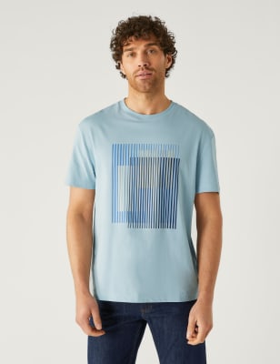 

Mens M&S Collection Pure Cotton Abstract Graphic T-Shirt - Light Denim, Light Denim