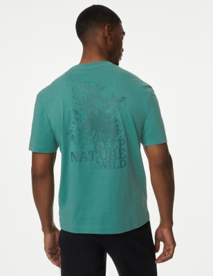 

Mens M&S Collection Pure Cotton Nature Graphic T-Shirt - Seafoam, Seafoam