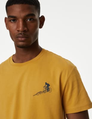 

M&S Collection Camiseta 100% algodón con gráfico de bicicletasMens - Yellow, Yellow